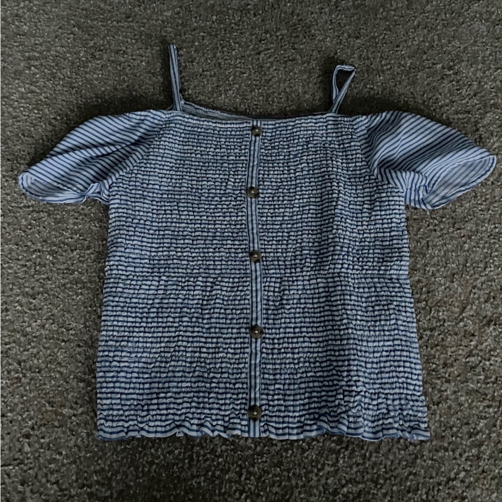Blue Puff Sleeve Smocked Blouse